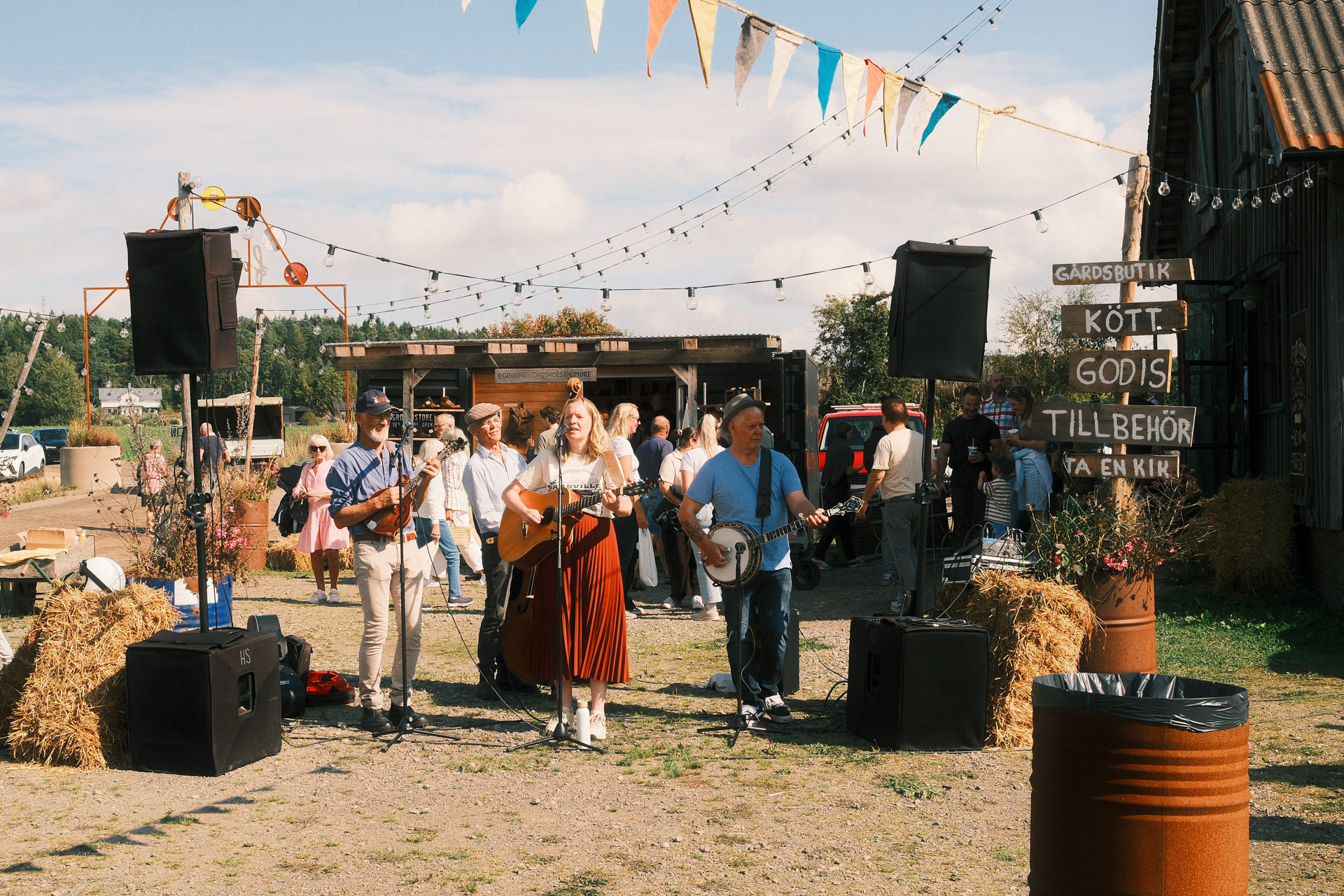 Artist performing at a farmers market